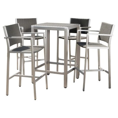 Cape Coral 5pc All-Weather Wicker/Metal Patio Bar Set With 4 Stools - Gray - Christopher Knight Home 1 Cape Coral 5pc All-Weather Wicker/Metal Patio Bar Set With 4 Stools - Gray - Christopher Knight Home