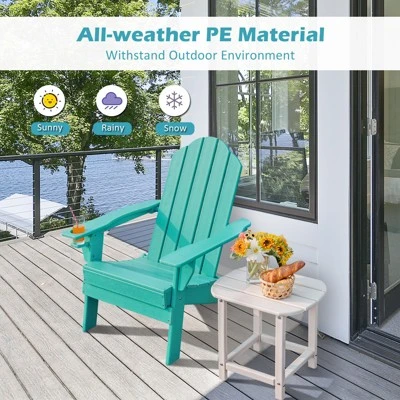 Tangkula 2PCS Folding Adirondack Chair Outdoor Adirondack Chair Weather Resistant Lounger For Backyard Porch Poolside Turquoise/Grey/White/Black 4 Tangkula 2PCS Folding Adirondack Chair Outdoor Adirondack Chair Weather Resistant Lounger For Backyard Porch Poolside Turquoise/Grey/White/Black - Image 4
