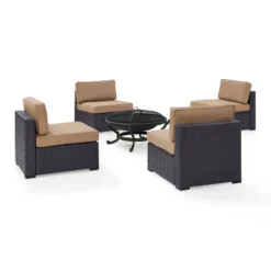 Biscayne 5pc Outdoor Wicker Conversation Set With 4 Armless Chairs & Fire Pit - Mocha - Crosley 12 Biscayne 5pc Outdoor Wicker Conversation Set With 4 Armless Chairs & Fire Pit - Mocha - Crosley -Outdoor Garden Store GUEST 2be72252 634c 49cc b723 0f87042a4637