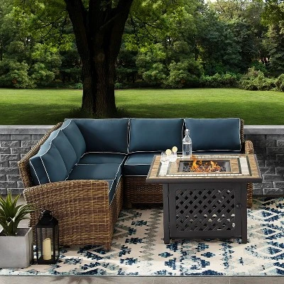 Bradenton 4pc Outdoor Wicker Sectional Set With Fire Table - Crosley 1 Bradenton 4pc Outdoor Wicker Sectional Set With Fire Table - Crosley