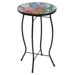 Northlight 19" Floral And Butterfly Glass Patio Side Table -Outdoor Garden Store GUEST 2c28f077 4d4f 499b 9ad6 0b33c6733ec3