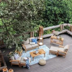 Cambridge Casual Caterina Teak Outdoor Patio Ottoman With Cushion -Outdoor Garden Store GUEST 2cbe96b4 2b9e 4a0a 95e8 346ffb463608