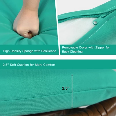 Costway 3PCS Patio Rattan Bistro Set Cushioned Chair Glass Table Deck WhiteTurquoise 7 Costway 3PCS Patio Rattan Bistro Set Cushioned Chair Glass Table Deck WhiteTurquoise - Image 7