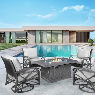 Kinger Home Novi 5-Piece Rattan Wicker Propane Fire Pit Set With An Aluminum Frame 13 Kinger Home Novi 5-Piece Rattan Wicker Propane Fire Pit Set With An Aluminum Frame - Image 13