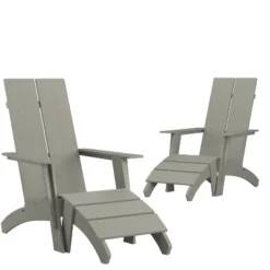 Flash Furniture Set Of 2 Sawyer Modern All-Weather Poly Resin Wood Adirondack Chairs With Foot Rests -Outdoor Garden Store GUEST 2da324f0 0bf9 445e 9862 be762a8f044c