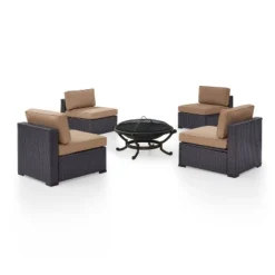 Biscayne 5pc Outdoor Wicker Conversation Set With 4 Armless Chairs & Fire Pit - Mocha - Crosley 13 Biscayne 5pc Outdoor Wicker Conversation Set With 4 Armless Chairs & Fire Pit - Mocha - Crosley -Outdoor Garden Store GUEST 305d94d5 3c1d 44fa 90a1 de2f69d6574f