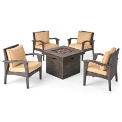 Keana 5pc Faux Rattan Club Chair & Fire Pit Chat Set - Christopher Knight Home -Outdoor Garden Store GUEST 3085d097 9d87 40f2 9ed7 b9f2c98d20bc