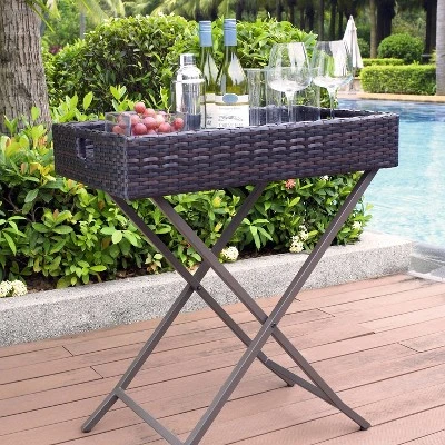 Palm Harbor Outdoor Wicker Butler Tray Brown - Crosley 2 Palm Harbor Outdoor Wicker Butler Tray Brown - Crosley - Image 2