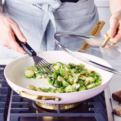 GreenPan Reserve 12" Frypan With Helper Handle & Lid Blush 3 GreenPan Reserve 12" Frypan With Helper Handle & Lid Blush - Image 3