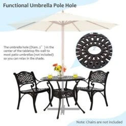 Costway 3 PCS Patio Dining Bistro Set Cast Aluminum Round Patio Table W/Chairs -Outdoor Garden Store GUEST 33432d34 bc55 49bd 9fda f18a2cb20835