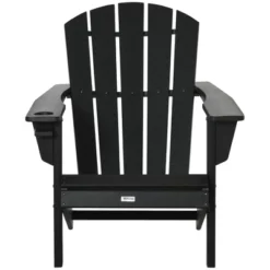 Outsunny Plastic Adirondack Chair, Outdoor Fire Pit Seating HDPE Lounger Chair With Cup Holder, High Back And Wide Seat For Patio, Backyard, Garden, Lawn -Outdoor Garden Store GUEST 340ddb71 5b5c 41f4 8ace 1d9e10f9457c