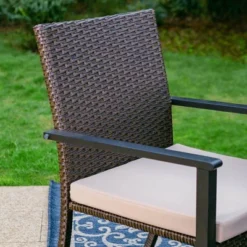 7pc Outdoor Dining Set With Rectangular Steel Table With 1.9" Umbrella Hole & Rattan Wicker Chairs With Cushions - Beige - Captiva Designs -Outdoor Garden Store GUEST 34b651e0 91e4 422c a777 7d6e862069ce