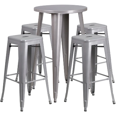 Merrick Lane Patio Set With Table And Backless Stools - Powder Coated Metal Frames For Indoor And Outdoor Use 8 Merrick Lane Patio Set With Table And Backless Stools - Powder Coated Metal Frames For Indoor And Outdoor Use - Image 8