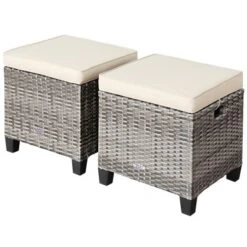 Costway 2PCS Patio Rattan Cushioned Ottoman Seat Foot Rest Table -Outdoor Garden Store GUEST 35891ec1 5d67 4dc8 abb6 31612eacfd0b