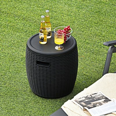 Costway 9.5 Gallon 4-in-1 Patio Rattan Cool Bar Cocktail Table Side Table BrownBlack 1 Costway 9.5 Gallon 4-in-1 Patio Rattan Cool Bar Cocktail Table Side Table BrownBlack