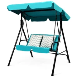 Costway Loveseat Patio Canopy Swing Glider Hammock Cushioned Blue -Outdoor Garden Store GUEST 36eb0c31 e39d 42f2 a39f 0c1b943c0ed0