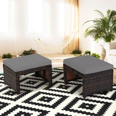 Costway 2PCS Patio Rattan Ottoman Cushioned Seat Foot Rest Furniture TurquoiseRedWhite 13 Costway 2PCS Patio Rattan Ottoman Cushioned Seat Foot Rest Furniture TurquoiseRedWhite - Image 13