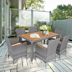 Costway 7PCS Patio Rattan Dining Set Acacia Wood Table Cushioned Chair Mix Gray 11 Costway 7PCS Patio Rattan Dining Set Acacia Wood Table Cushioned Chair Mix Gray -Outdoor Garden Store GUEST 37afee33 cbea 4ced 96e2 b05762322816