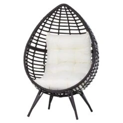 Outsunny Patio Wicker Lounge Chair With Soft Cushion, Outdoor/Indoor PE Rattan Egg Teardrop Cuddle Chair With Height Adjustable Knob For Backyard Garden Lawn Living Room -Outdoor Garden Store GUEST 37ea9182 54cc 4965 9383 2fdb76d13c1d