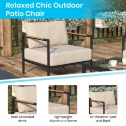 Merrick Lane Outdoor Accent Chair With Removable Plush Fabric Cushions And Teak Accented Aluminum Frame -Outdoor Garden Store GUEST 3810d698 8b30 4145 a0af 6a79bc6906c5