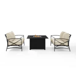 Kaplan 3pc Outdoor Conversation Set With Fire Table & 2 Loveseats - Oatmeal - Crosley
