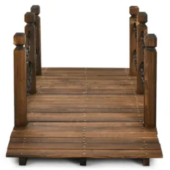 Costway 5 Ft Wooden Garden Bridge Arc Footbridge Stained Finish Walkway W/Rails -Outdoor Garden Store GUEST 384e59f2 86e2 46d3 8637 91f92e0032b5