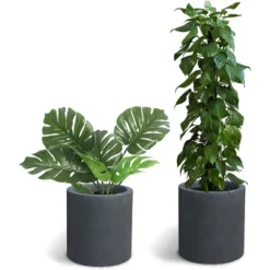 Set Of 3 Modern Cylindrical Lightweight Concrete Outdoor Planters Charcoal - Rosemead Home & Garden, Inc. -Outdoor Garden Store GUEST 39878500 1f37 45dd 8d2f 03f8372327aa