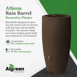 Algreen Athena 80 Gallon Plastic Outdoor Rain Barrel With Brass Spigot And Screen Guard For Rain Water Collection And Storage, Brownstone -Outdoor Garden Store GUEST 3994e5dd 1f39 4d39 b00a cc7e951ad1d4