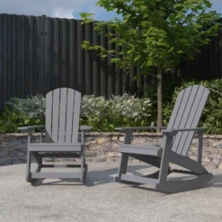 Merrick Lane Set Of 2 All-Weather Polyresin Adirondack Rocking Chair With Vertical Slats