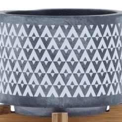 Sagebrook Home With Wooden Stand Aztec Ceramic Planter Pots Gray -Outdoor Garden Store GUEST 3ad13bec 5093 49fd b4fb 80dec2427c7d