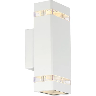 Possini Euro Design Modern Outdoor Wall Light Fixture White 2-Light Up Down 10 1/2" Clear Glass Inserts For Exterior Barn Deck House Porch Yard Patio 4 Possini Euro Design Modern Outdoor Wall Light Fixture White 2-Light Up Down 10 1/2" Clear Glass Inserts For Exterior Barn Deck House Porch Yard Patio - Image 4