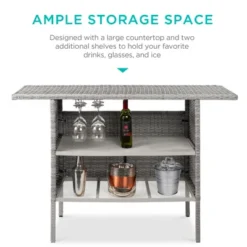 Best Choice Products Outdoor Patio Wicker Bar Counter Table W/ 2 Steel Shelves, 2 Sets Of Rails -Outdoor Garden Store GUEST 3d73aede bf4a 42b3 970a 01b841046307