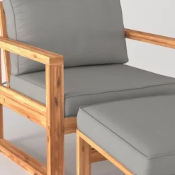 Galia 2pc Square Leg Acacia Wood Chair And Ottoman With Cushions - Brown - Saracina Home -Outdoor Garden Store GUEST 3de53d41 3e21 483c b5fd dd00d2e5b95e