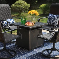 5pc Patio Dining Set With Square Steel Fire Pit With Faux Wood Tabletop & Rattan 360 Swivel Chairs - Captiva Designs -Outdoor Garden Store GUEST 3e2b595b 61ab 448b b806 6530d86e6f35