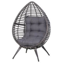Outsunny Patio Wicker Lounge Chair With Soft Cushion, Outdoor/Indoor PE Rattan Egg Teardrop Cuddle Chair With Height Adjustable Knob For Backyard Garden Lawn Living Room -Outdoor Garden Store GUEST 3e507e42 3cf6 4491 99c1 2c7ccbfdedc8
