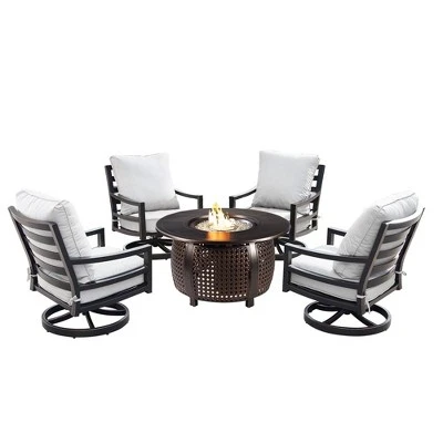 5pc Outdoor Fire Table Set With Weave 44" Round Fire Table, 4 Deep Seating Swivel Rocking Chairs & Table Fabric Covers - Oakland Living 1 5pc Outdoor Fire Table Set With Weave 44" Round Fire Table, 4 Deep Seating Swivel Rocking Chairs & Table Fabric Covers - Oakland Living