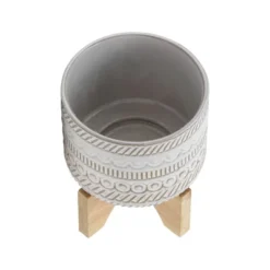 Sagebrook Home With Wood Stand Geometric Ceramic Planter Pots -Outdoor Garden Store GUEST 3f27d893 f410 4a5a ab8e 43c3aaf6ac36