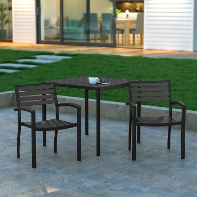 Emma And Oliver Set Of 2 Stackable All-Weather Aluminum Patio Chairs With Faux Teak Slats 1 Emma And Oliver Set Of 2 Stackable All-Weather Aluminum Patio Chairs With Faux Teak Slats