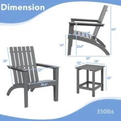 Costway 3PCS Patio Adirondack Chair Side Table Set Solid Wood Garden Deck Grey -Outdoor Garden Store GUEST 4025850a 7f80 4024 9977 9668e1219919