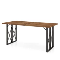 Costway 67'' Patio Rectangle Table Heavy-Duty Acacia Wood Dining Table With Umbrella Hole -Outdoor Garden Store GUEST 402b531a 3289 4673 84e1 3c1c26eec55d