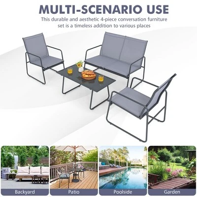 Costway 4-Piece Metal Patio Furniture Chat Set Outdoor Conversation Table Garden 5 Costway 4-Piece Metal Patio Furniture Chat Set Outdoor Conversation Table Garden - Image 5