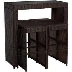 Teal Island Designs Modern Rattan Rectangular Outdoor Bar Table And Chairs Furniture 39 1/2" X 19 3/4" Dark Brown For Front Porch Patio -Outdoor Garden Store GUEST 40e75bcb 624d 44f2 aa6d e384ae912043