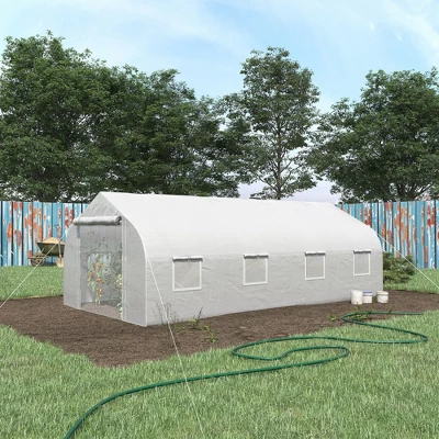Outsunny 19.5' X 9.8' X 6.9' Walk-In Greenhouse, Outdoor Gardening Canopy Hot House With 8 Roll-up Windows, Zippered Door & Weather Cover, Steel White 2 Outsunny 19.5' X 9.8' X 6.9' Walk-In Greenhouse, Outdoor Gardening Canopy Hot House With 8 Roll-up Windows, Zippered Door & Weather Cover, Steel White - Image 2