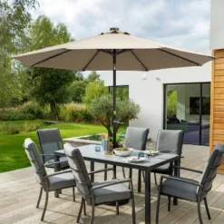 9' X 9' Solar LED Patio Umbrella With Tilt Adjustment And Crank Lift Brown - Wellfor -Outdoor Garden Store GUEST 4318bb59 ae93 4ea4 a4e0 ccf76d8c6e38