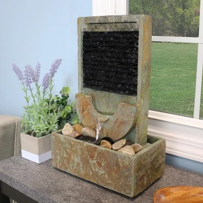 Sunnydaze Decor Sunnydaze Indoor Home Office Contemporary Soothing Half Moon Stone Slate Cascading Tabletop Water Fountain - 16" 1 Sunnydaze Decor Sunnydaze Indoor Home Office Contemporary Soothing Half Moon Stone Slate Cascading Tabletop Water Fountain - 16"