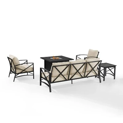 Kaplan 5pc Outdoor Sofa Set With Fire Table - Oatmeal - Crosley 3 Kaplan 5pc Outdoor Sofa Set With Fire Table - Oatmeal - Crosley - Image 3