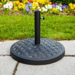 Rashida Round Lattice Weave Umbrella Stand - Saracina Home -Outdoor Garden Store GUEST 441a417b d165 4a85 8050 b85d52c0231e