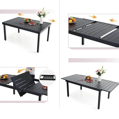 Captiva Designs 7pc Steel Outdoor Patio Dining Set With 360 Swivel Chairs & Rectangle Extendable Table 2 Captiva Designs 7pc Steel Outdoor Patio Dining Set With 360 Swivel Chairs & Rectangle Extendable Table - Image 2