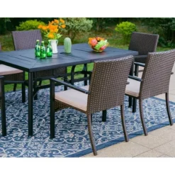 7pc Outdoor Dining Set With Rectangular Steel Table With 1.9" Umbrella Hole & Rattan Wicker Chairs With Cushions - Beige - Captiva Designs -Outdoor Garden Store GUEST 44c88eb2 87e7 427f b537 9a9c40805bbf