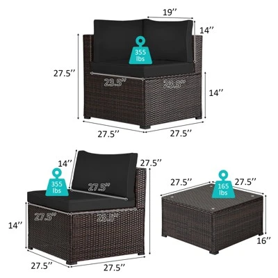 Tangkula 6 PCS Patio Rattan Furniture Set Outdoor Wicker Conversation Sofa Set W/Tempered Glass Coffee Table 6 Tangkula 6 PCS Patio Rattan Furniture Set Outdoor Wicker Conversation Sofa Set W/Tempered Glass Coffee Table - Image 6